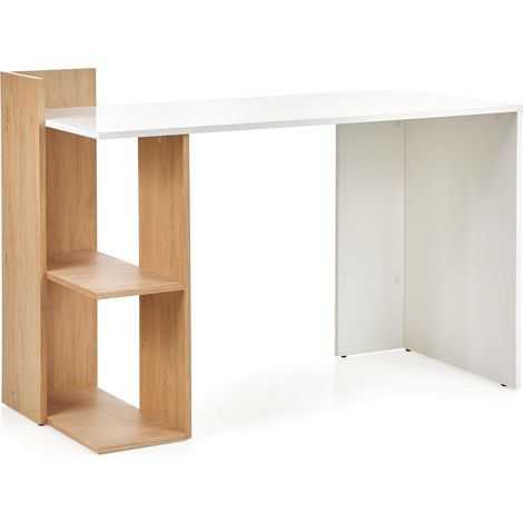 Mesa de oficina Houston 825, Blanco + Roble dorado, Número de puertas: 0, Número de cajones: 0, 74x122x57cm