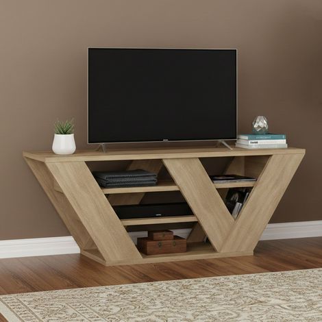 Dmora - Mueble de televisión Dpellegr, Aparador de salón, Mueble bajo para TV, Base de pared equipada, 110x30h40 cm, Roble (1/5)
