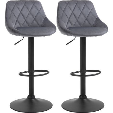 Set 2 sgabelli bar regolabili girevoli con schienale effetto velluto grigio scuro (1/5)