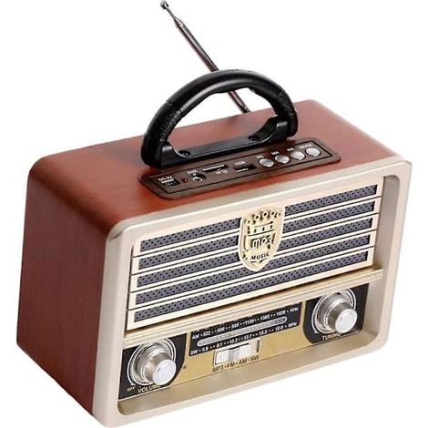 Radio de madera retro, radio FM, reproductor de CD, con estilo antiguo, graves potentes, mini altavoz para exteriores con alto volumen-X43-