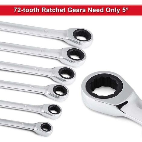 Ulisem12 Pièces Clé à cliquet Kit d'outils 8–19mm Clé Mixte Professionelle Clé à Cliquet Cle Plate a Cliquet avec Valise à Outils, Angle de retour 5°, cliquet de qualité 72 dents (1/3)