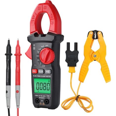 Digitales Zangenmultimeter für Wechsel- und Gleichstrom und -spannung, Temperatur, Kapazität, Frequenz, Diodenprüfung, Durchgangsprüfung, berührungsloser Spannungsprüfer mit D-förmiger Messzange und L