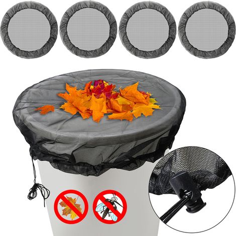 Randaco 4er Set Regentonnennetz 95 cm – Verstellbares Abdecknetz mit Kordelzug, Laub- und Mückenschutz
