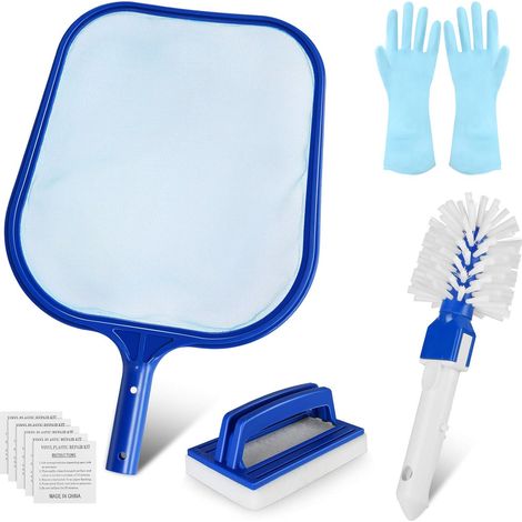 Kit de limpieza para piscinas, kit de limpieza para spas, kit de mantenimiento para piscinas con accesorios como red, cepillo, guantes y parches de reparación para piscinas, jacuzzis, spas y fuentes. (1/5)