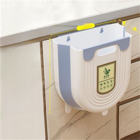 Poubelle de cuisine suspendue, trieuse de déchets ménagers, pliable, à fixer au mur ou à la porte d'un placard, panier à papier toilette (bleu et blanc, 6 L, moyen) (1/5)