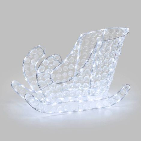 Traineau lumineux du père noël 3D cristaux acryliques 120 LED blanc froid fixe extérieur professionnel Lotti