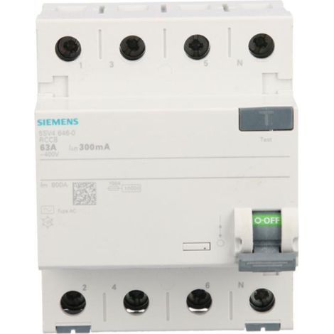 Interruttore differenziale 4P 63A 0.03A Tipo AC 30mA 400V Sentron 5SV4346-0