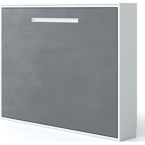 Lit escamotable horizontal MOLANE – Armoire lit avec sommier à lattes intégré Taupe Sans matelas-80x190-Cadre Taupe-Façade Taupe (1/5)