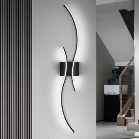 COMELY Applique Murale Interieur LED 27 W Lampe Murale Moderne - 80 CM Noir Design Incurvé Éclairage Murale pour Couloir Salon Chambre Escalier Cuisine, 6500 K Lumière Froide [Classe énergétique E] (1/5)