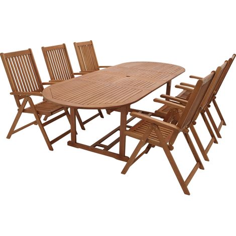 LAGO: Garnitur 7-teilig (6x Hochlehnersessel, 1x Ausziehtisch 180/260x100cm oval), Eukalyptus geölt, FSC®-zertifiziert (1/5)