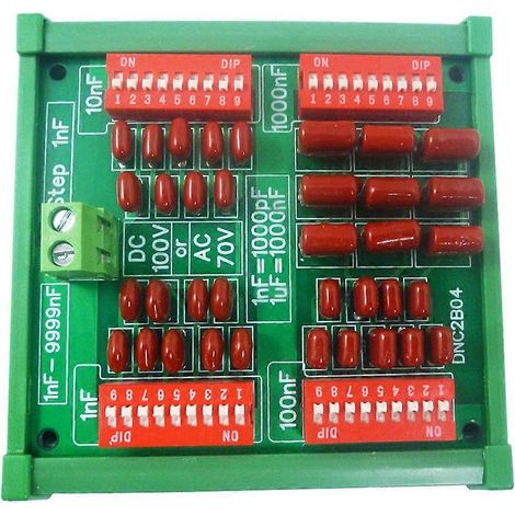 Programmierbare Kondensatorplatine DNC2B04, von 1 nF bis 9999 nF in 1-nF-Schritten, über vier Dekaden. C35 DIN-Polypropylen-Folienkondensator mit Gehäuse. (1/5)