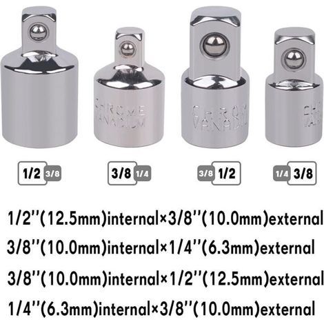 4 Pièces Adaptateurs de Cliquet pour Douilles : 1/2″ vers 3/8″, 3/8″ vers 1/2″, 1/4″ vers 3/8″, 3/8″ vers 1/4″ (1/5)