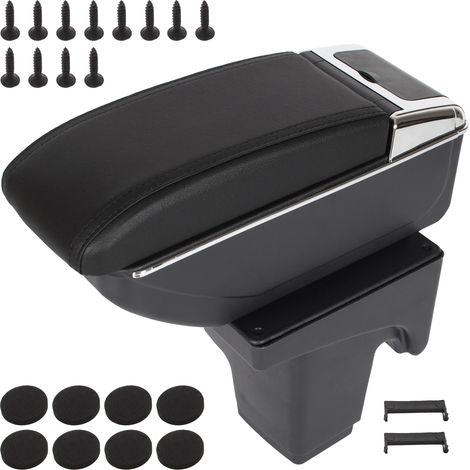Reposabrazos para Ford Focus MK3 10-14 con compartimento de almacenamiento, cuero ecológico negro + kit de instalación. (1/2)