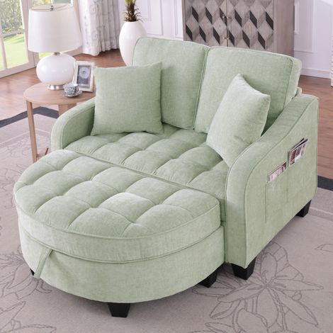 Divano letto 129,5x82x93 cm in tessuto ciano, con contenitore per piccoli ambienti FloraGrace (1/5)