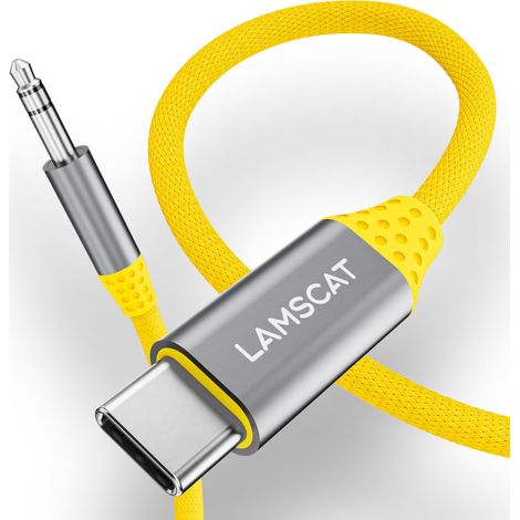 Câble auxiliaire USB C 1,2 m, USB C vers jack 3,5 mm, pour téléphone portable, 16/15/15pro/15plus/15pro max, S24/S23/S22, casque Home/Car stéréo (nickel, jaune) (1/5)