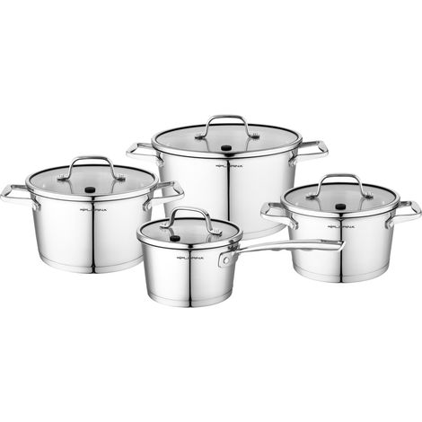 Ensemble de Casseroles I Set de 8 pièces en acier inoxydable I Casseroles avec couvercle en verre I Idéal pour plaques à induction, gazinières, cuisinières électriques (1/5)