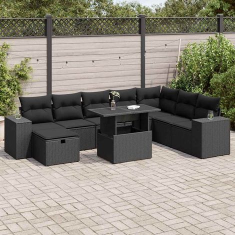 Salon de jardin 9 pcs avec coussins noir résine tressée vidaXL (1/5)