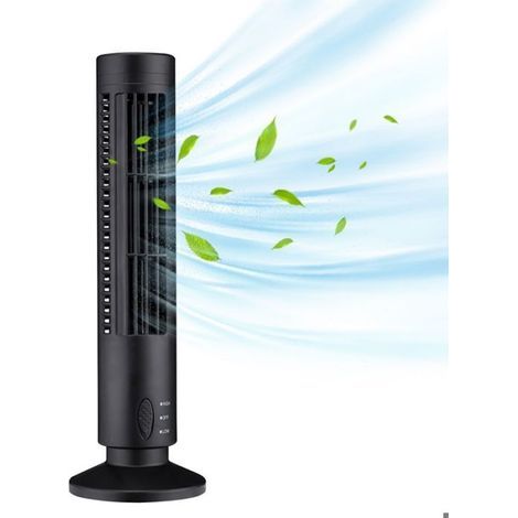Ventilateur Colonne Silencieux - 2 vitesses - Ventilateur Tour sans Pales - Ventilateur Portable USB sur Pied - Noir