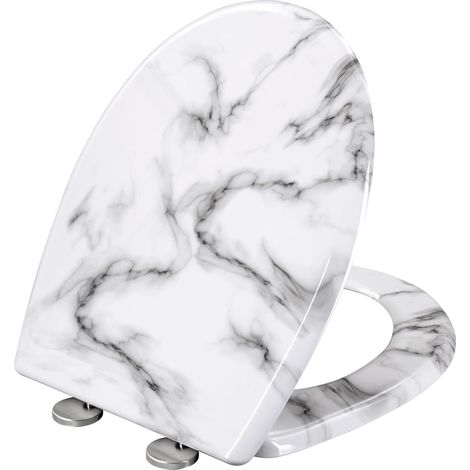 WOLTU Modern O Shape Toilet Seat Soft Closing Silent Quick Release Top Mounting Set for Easy Assembly, White Marble Pattern