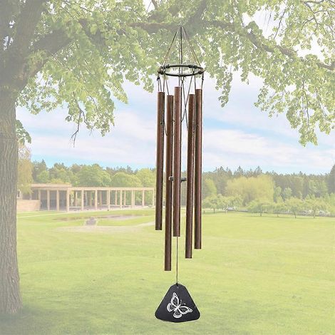 Carillon éolien d'extérieur, avec 5 tubes en aluminium, carillon en bois pour commémorer le temps, le meilleur cadeau pour la décoration de jardin. (1/4)