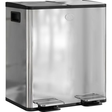 40L Dual Compartment Stainless Steel Bin-  Deodoriser Holders -- Silver Tone (1/5)