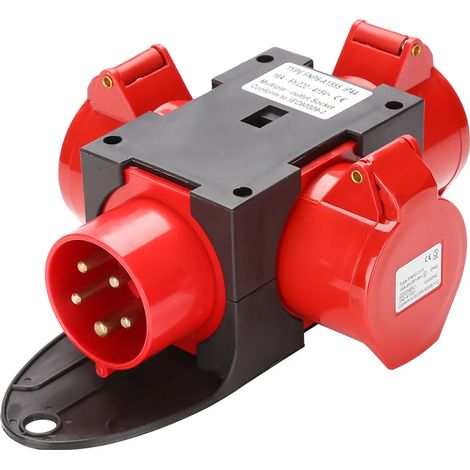 Adaptateur de distribution d'alimentation Peviasot 3 x CEE 400V/16A Prise CEE 5 broches IP44 avec couvercles de sécurité à charnières pour chantiers de construction (1/5)