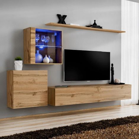 Meuble TV Mural Design "Switch XV" 260cm Naturel (1/4)