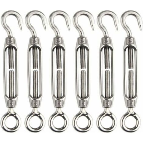 6 pièces tendeur de câble en acier inoxydable M4 réglable, kit de crochets et anneaux pour haubans, charge lourde