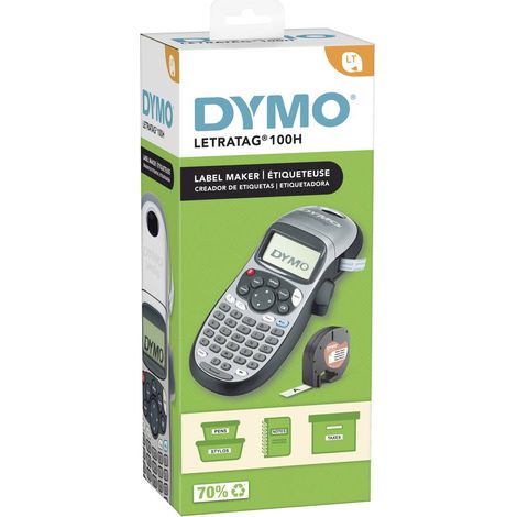 Etiqueteuse DYMO LetraTag LT 100H argent – Compatible rubans LT 12 mm – 2 lignes d'impression – 6 polices d'écriture – Alimentation 4 piles AA