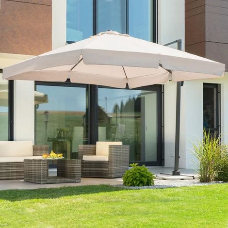 Ombrellone Giardino Decentrato Roma Flap 3x3 Alluminio Inclinabile Girevole Ecru (1/5)