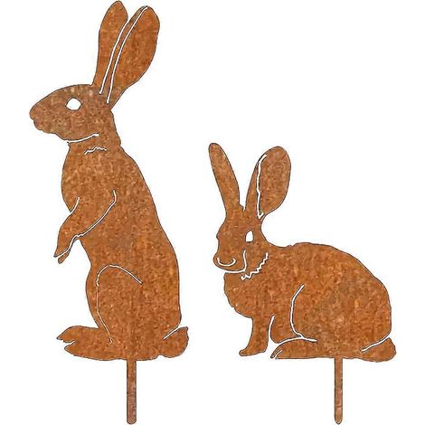 Piquets de jardin lapin de Pâques, jolis panneaux de jardin lapin rouillé, piquets de jardin lapin pour décorations de patio et de pelouse extérieurs (1/5)