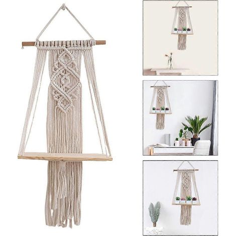 Étagère flottante bohème en corde de coton tressée à la main, idéale pour la décoration intérieure. (1/4)