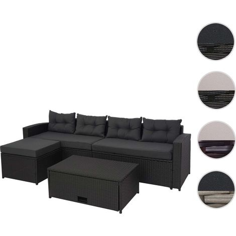 Ensemble poly rotin HWC-J34, ensemble balcon/jardin/salon - gris, coussins gris foncé (1/5)