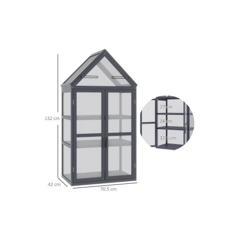 Mini serre de jardin en bois naturel à 3 niveaux avec toit ouvrant et doubles portes pour jardin terrasse et balcon (1/5)