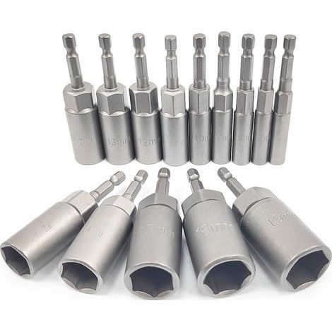 14 Pièces Douille Visseuse Approfondir, 6-19mm Adaptateur Hexagonal, Profondeur D'usinage 34mm, Hexagonal Pour Tournevis à Écrou de pour Perceuse à Main, Douille Visseuse a choc, Clé à Douille (14) (1/5)