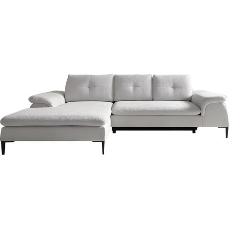 Canapé d'angle gauche convertible en tissu bouclette blanc JOLESA (1/4)