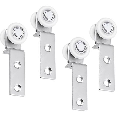 4 Pièces 20mm Roulettes Porte Coulissante, Bloc de Poulie de Roulement En Métal de Tuyau de Courbure, Roulette Placard avec Deux Roues en Plastique pour Armoire de FenêTre de Porte Coulissante (1/5)