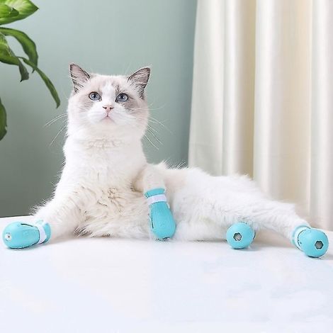 Chat Silicone Coussinets Anti-Rayures Morsures Chaussons pour Pattes de Chat, Bleu, Accessoires pour Bain de Chat, Lot de 4 Protège-Pattes Doux (1/4)
