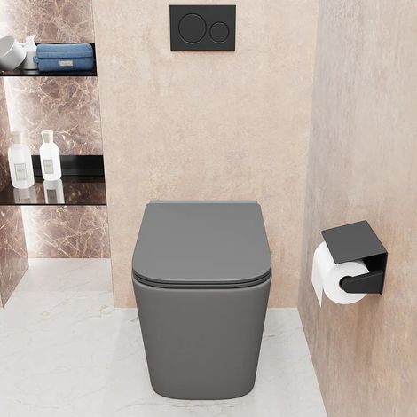 Vaso filomuro rimless in ceramica grigio opaco con sedile soft close Londra (1/4)