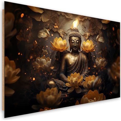 Deco panel picture, Golden Buddha and lotus flowers - 60x40 (1/5)