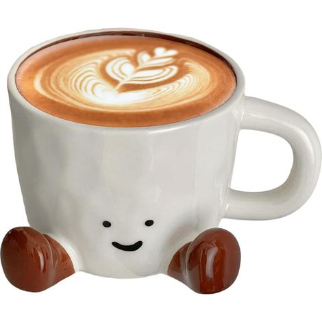 Bonita taza de café con forma de pie, divertida taza de oficina apta para hombres y mujeres, regalo de cumpleaños (marrón). (1/4)