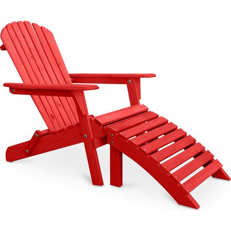 Deck Chair with Footrest - Wooden Garden Chair - Alana Red (1/4)