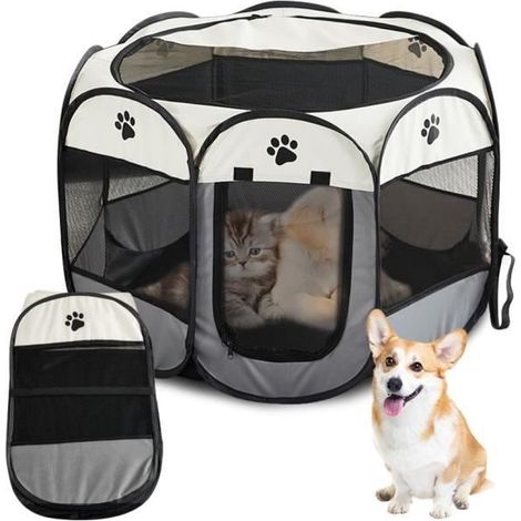 Parc Chiot,Parc pour Chien en Tissu Oxford Impermeable Enclos Exterieur pour Animaux Enclos Pliable pour Chiens,Cloture (1/4)