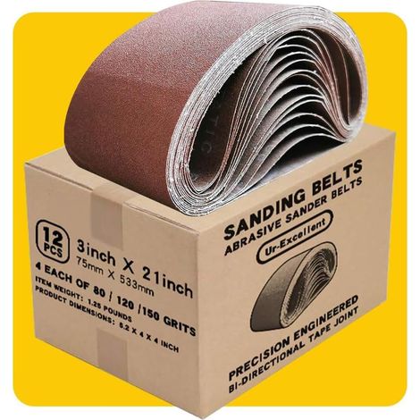 Bande Abrasive 915x 100mm Bande de Ponceuse - Ensemble de Bandes Abrasives Mixte pour Ponceuses à Bande, Idéale pour le Bois(12 pièces) (1/5)