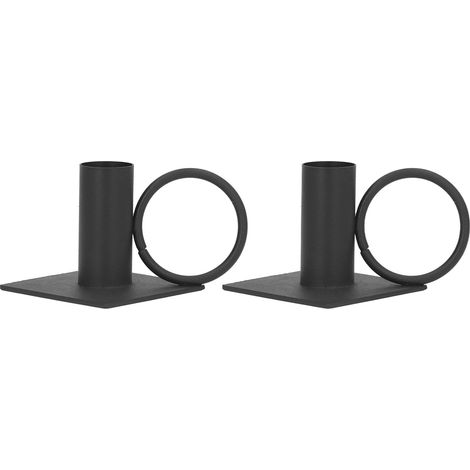 Lot de 2 porte-bougies métal noir, surface givrée, base stable, décoration de table ou cheminée. (1/5)
