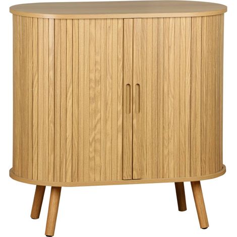 Scandinavian sideboard grooved wood effect 2 sliding doors 80cm Natural 80x40x80 cm - Legacy
