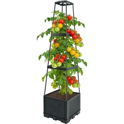 Lit de jardin élevé avec trellis, boîtes à plante de tomates auto-arrosantes 44,8 pouces réglables en hauteur (1/5)