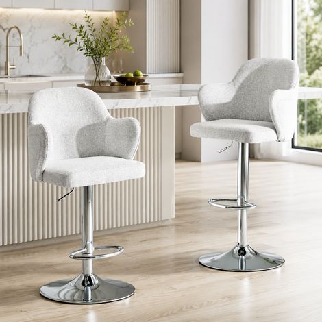 Chaise de salle à manger - 45x37.6x118 cm - ports USB et USB-C - pivotant à 360° - tissu - mobilier de salle à manger - gris clair (1/5)