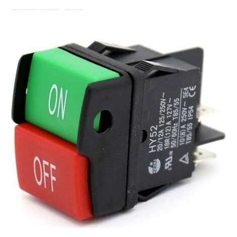 HY52 Lot de 1 interrupteurs à Bouton Poussoir pour appareils électroménagers, équipement électrique, Outils électriques 125/250 V 20/12/10 (8) A, HY52, 250.00V (1/4)
