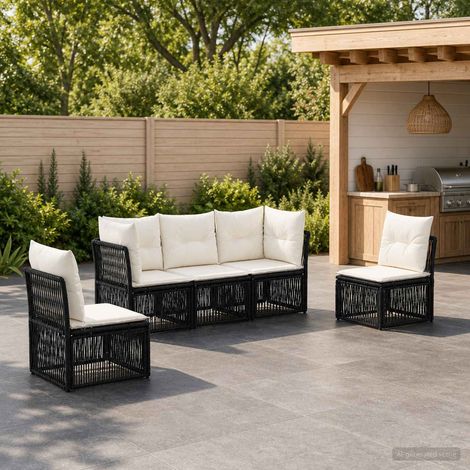 Salon de jardin modulable 5 places en polyrotin noir avec coussins lavables, 39.63kg - PANGIVO (1/5)